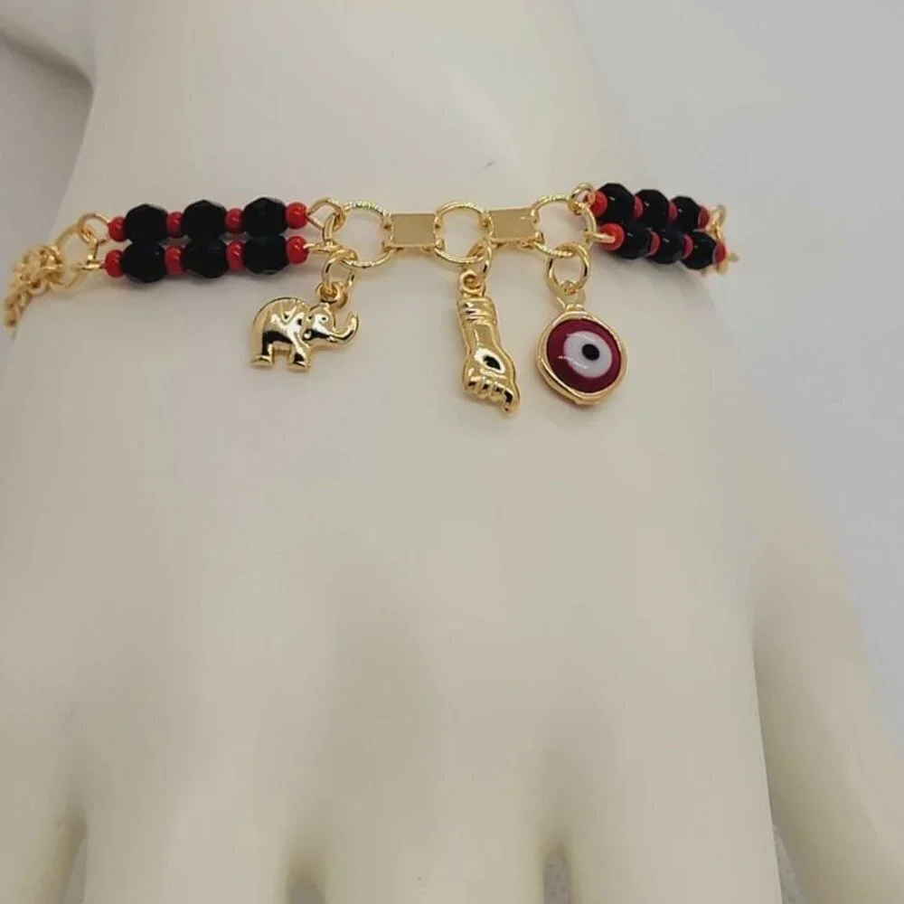 Brazilian 18k Gold Filled Red Evil Eye & Elephant Azabache Bracelet